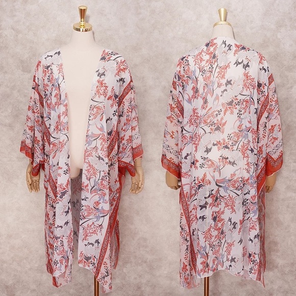 Picnic Date Tangerine & Sage Floral Kimono Top - Picture 14 of 15